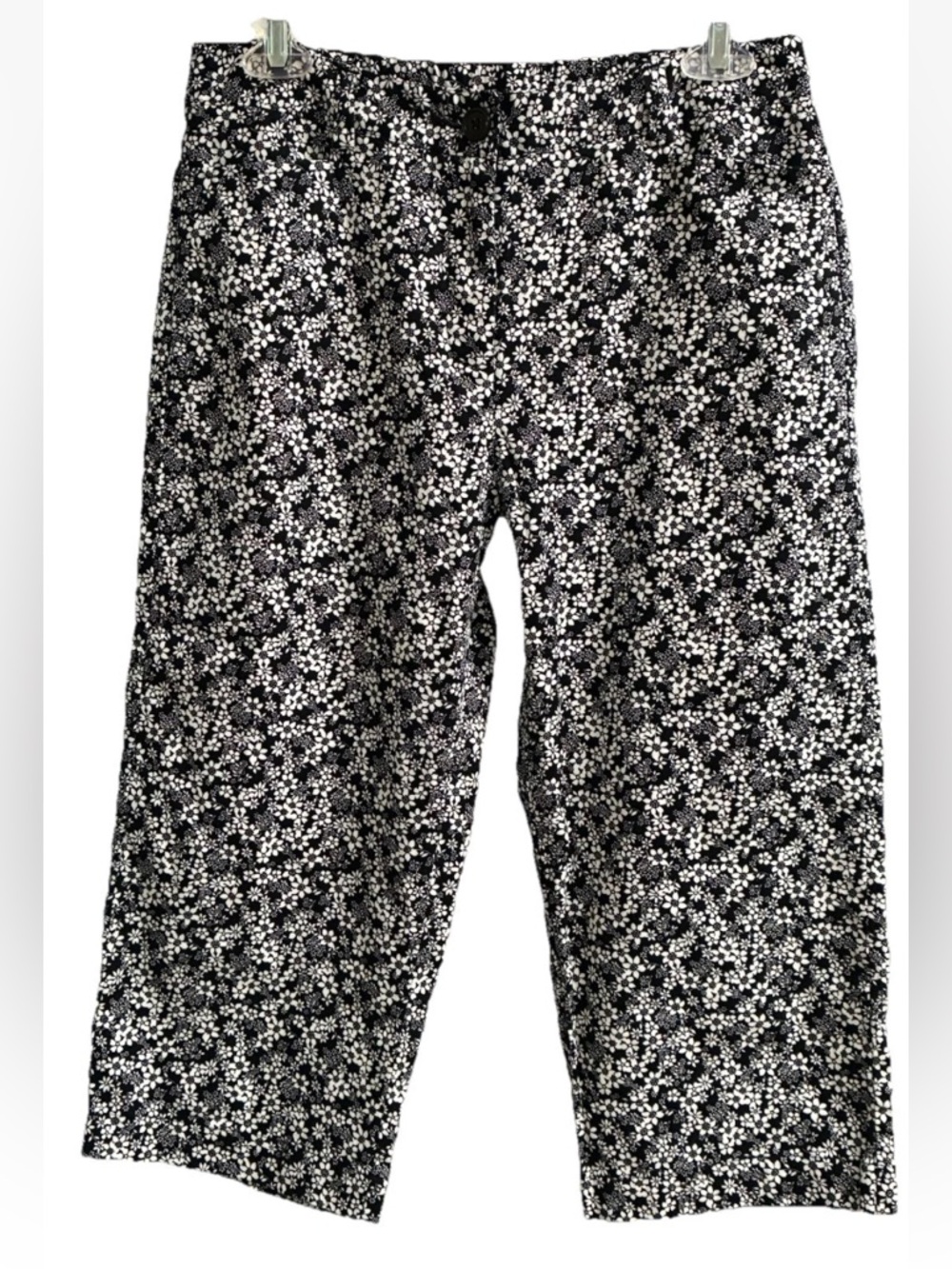 White Stag Black White Floral Capri Pants Womens Size 6 Partial Elastic Waist